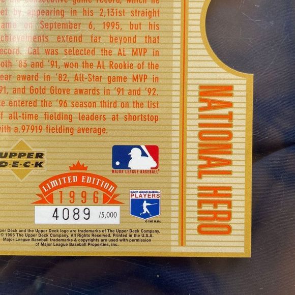 1996 Upper Deck Authenticated National Heroes Promo Cal Ripken Jr #NH2 HOF - Picture 6 of 9
